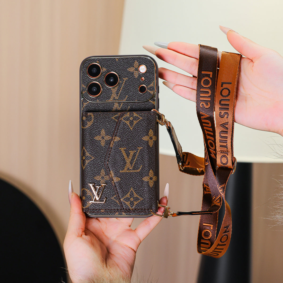 Luxury Elegant iPhone 17 Case with Card Holder & Strap